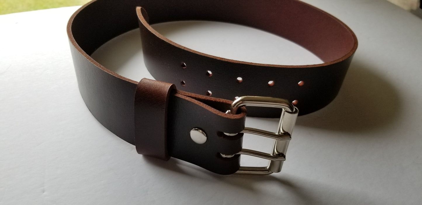 2 INCH Leather Belt & Buckle for Jeans, Workwear, Motorcycle Gear, Two Rows of Holes, INTERCHANGEABLE Belt with Snaps, 2" Leather Belts,