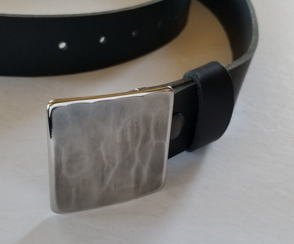 Belt & Buckle Set For Jeans, Square Bronze Wood Grain Belt Buckle, Your Belt Colour Choice, Unisex Gifts, Forged Stainless and 1.5" Belt