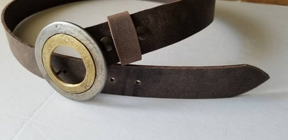 Round Belt Buckle Silver Stainless Steel & Bronze Dress Buckle Hand Forged Buckle Fits 1-1/2" Belt Ladies Poncho Buckle Gift for Her