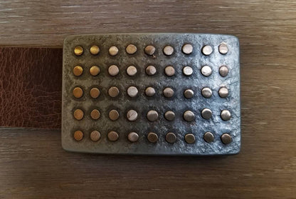 Polka Dot Belt Buckle Oversized Belt Buckle Fits 2" Belt Unisex Bronze & Stainless Steel Signed by Robert Aucoin Jeans or Kilt Buckle