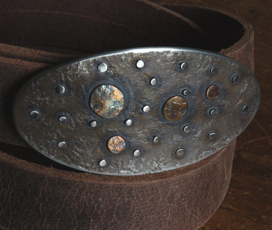 Astronomy Buff Solar System Belt Buckle Planets Stars Hand Forged Stainless Steel Belt Buckle Hypoallergenic Buckle for 1.5" Blue Jean Belt