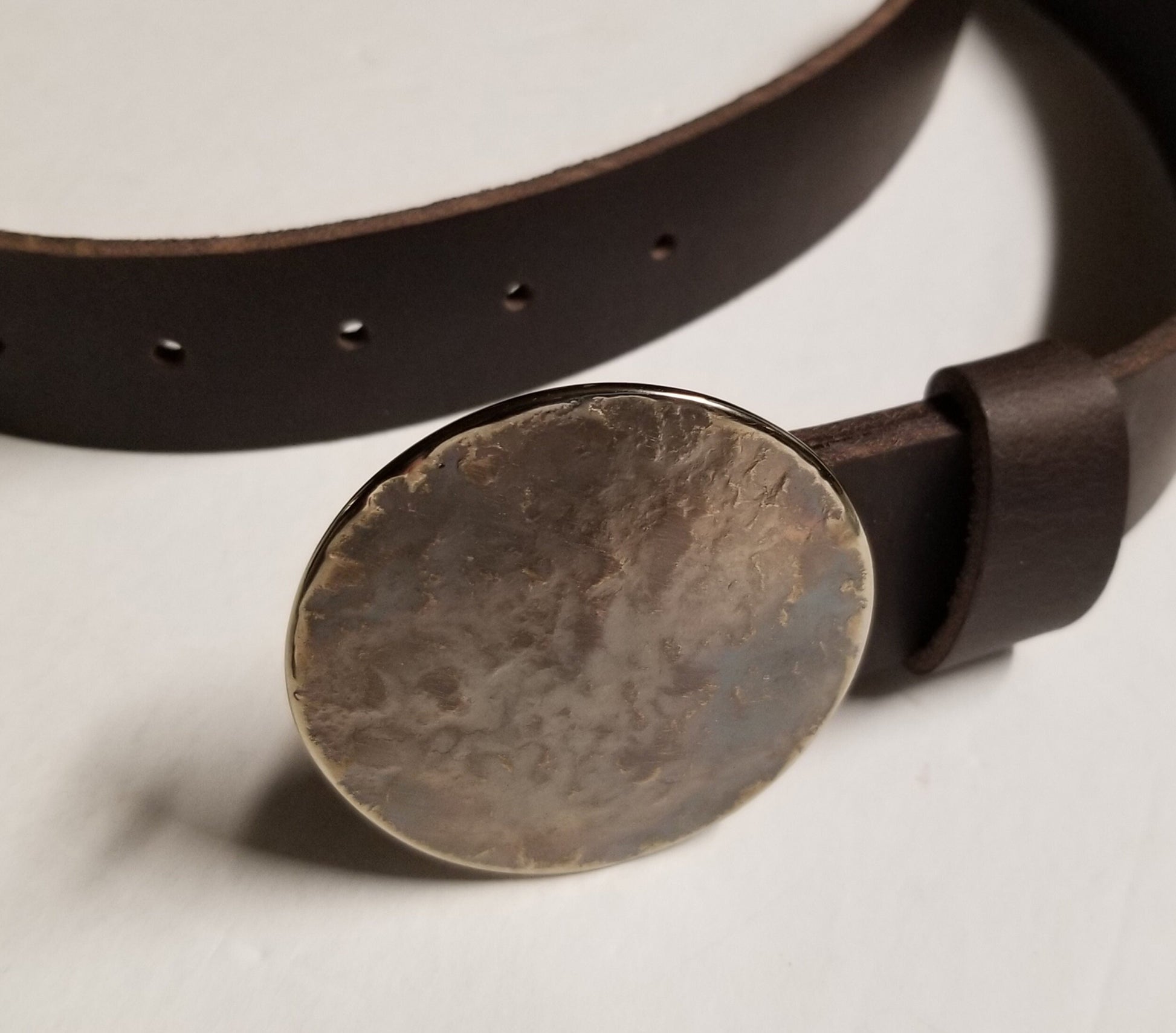 Round Buckle with Belt, Hand Forged Buckle, Bronze Anniversary Gift for Her, Stainless Buckle, Dress Buckle, Blue Jean Buckle for 1.5" Belt