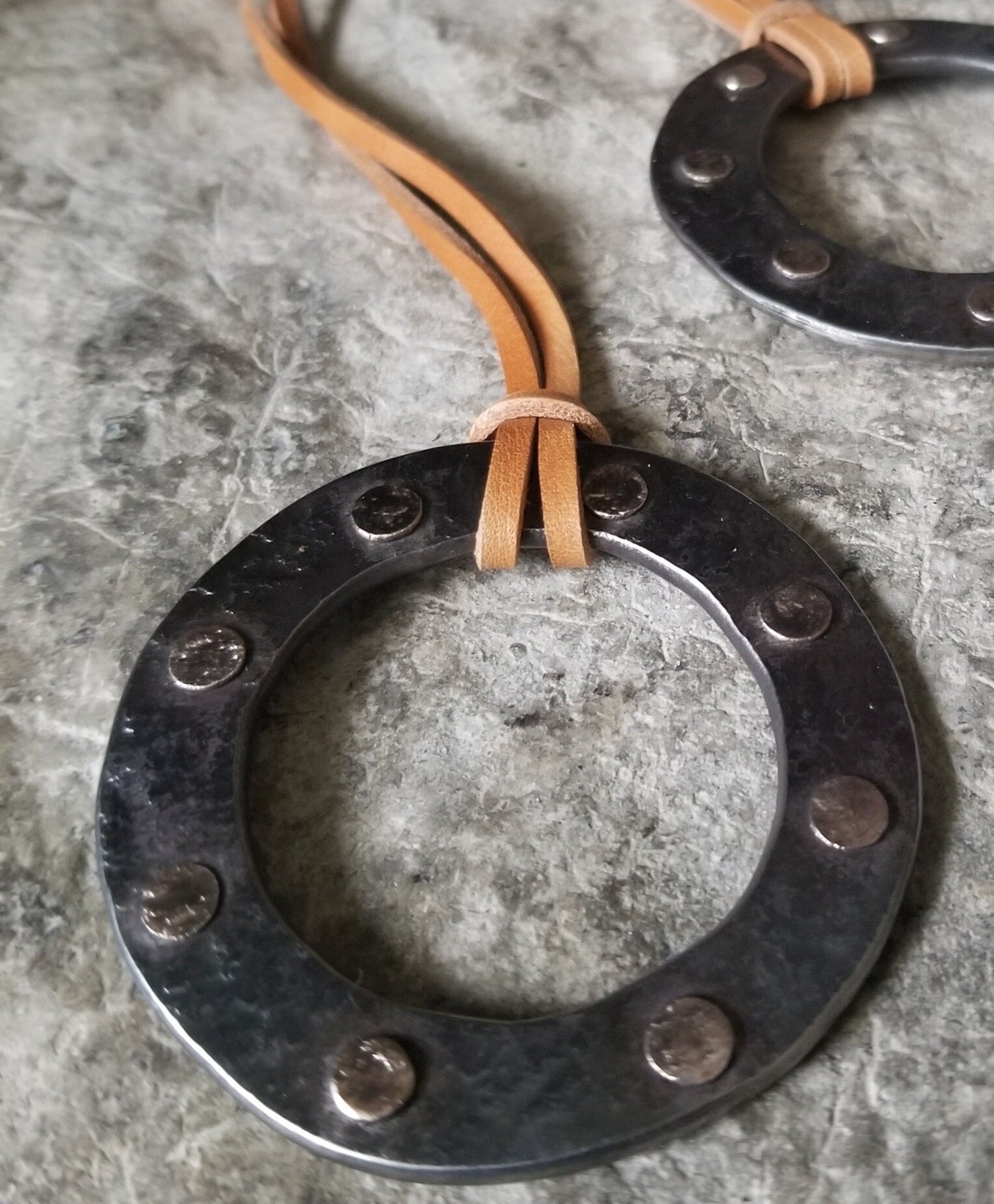 Pendant, Bronze Hand Forged Circle Pendant, Rustic Jewelry, Necklace 2.5" d, Stainless Steel, Bronze & Leather Strap, Unisex Pirate Gifts,