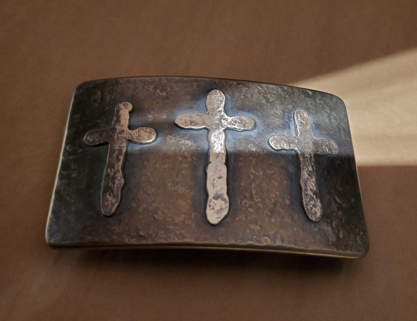 Bronze Belt & Buckle Old Rugged Cross Hand Forged Stainless Steel Hypoallergenic Christian Gifts Buckle and Belt Fits 1-1/2" Belt