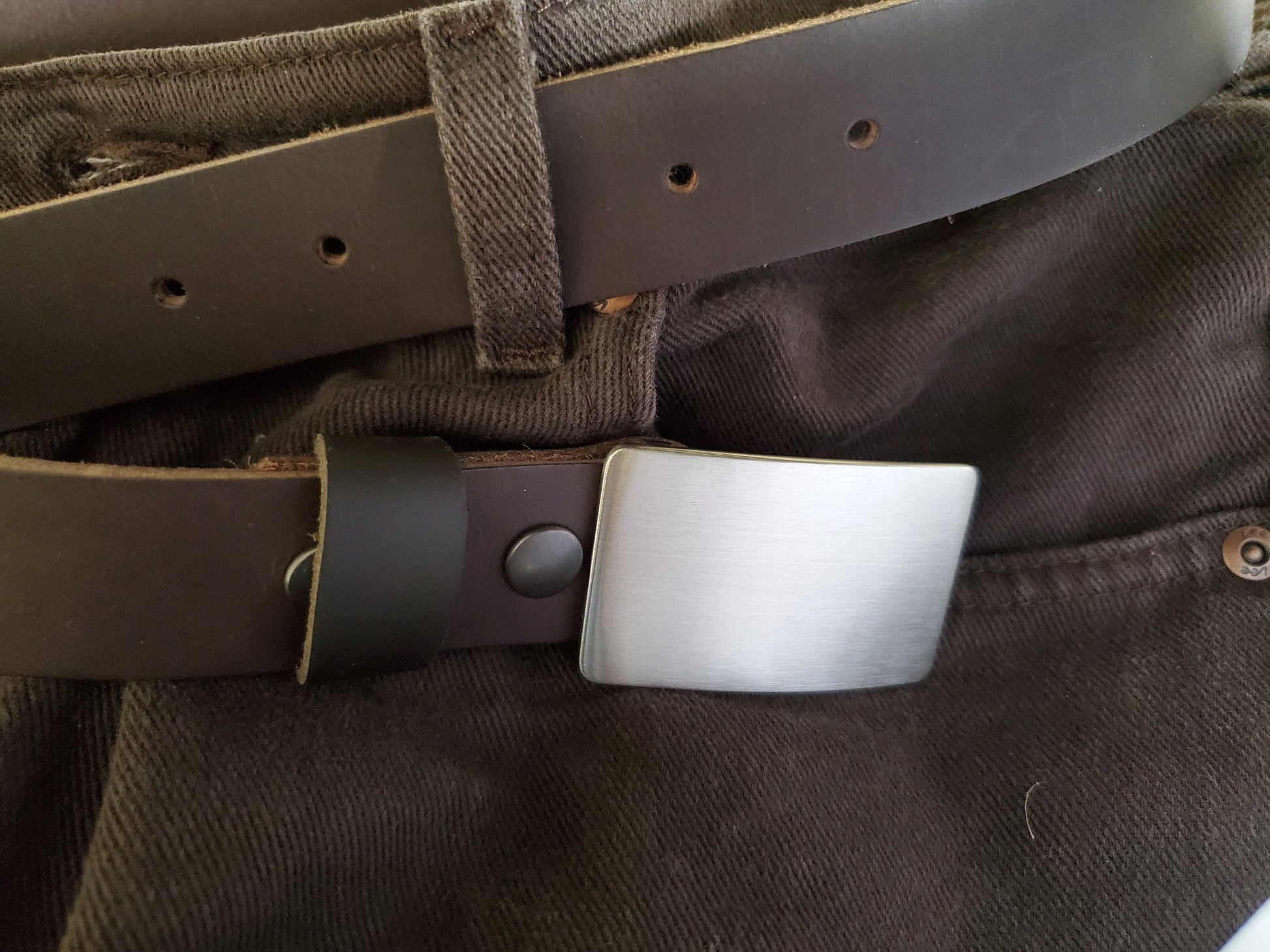 Men's Belt & Buckle, Brushed Stainless Buckle w/ Leather Belt Set, Choose from Five Belt Colours, Groomsmen's Accessories, Belt and Buckle