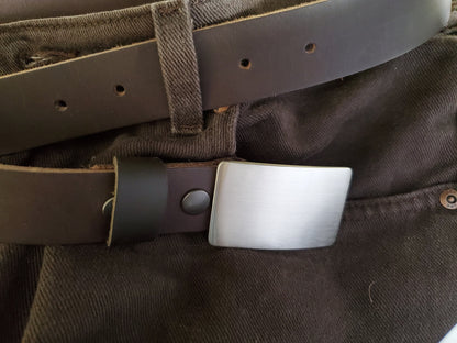 Men's Belt & Buckle, Brushed Stainless Buckle w/ Leather Belt Set, Choose from Five Belt Colours, Groomsmen's Accessories, Belt and Buckle
