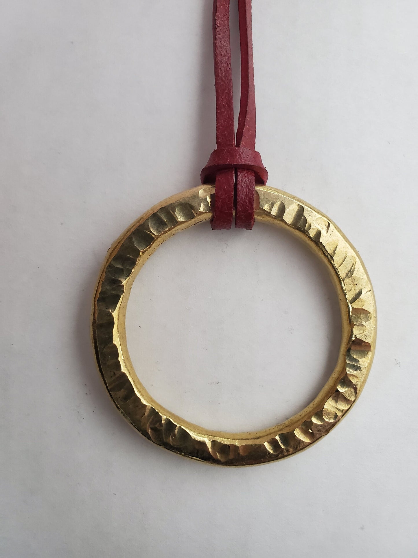 Pendant, Hand Forged, Circle Pendant, Unisex Jewelry, Bohemian Necklace 2" d with Burlap / Velvet Bag, Beige, Black or Brown Leather Strap