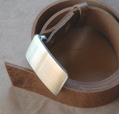 Silver Brushed Stainless Buckle & Brown Leather Belt Set, Choose from Five Belt Colours, Great Wedding Accessories, Unisex Jean Belt Buckle