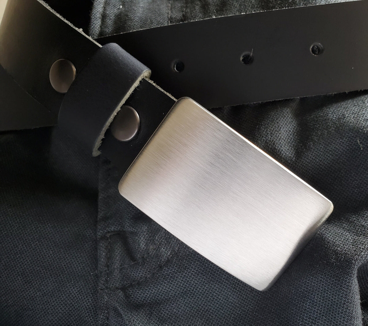 Silver Brushed Stainless Buckle & Brown Leather Belt Set, Choose from Five Belt Colours, Great Wedding Accessories, Unisex Jean Belt Buckle