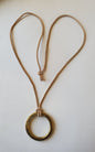 Brass Pendant Hand Forged Circle Pendant Unisex Jewelry Bohemian Necklace 1.5" d w/ Burlap or Velvet Bag Beige, Black or Brown Leather Strap