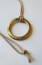 Stainless Steel Pendant Circle Pendant Unisex Jewelry Bohemian Necklace 1.5" d w/ Burlap or Velvet Bag, Beige, Black or Brown Leather Strap