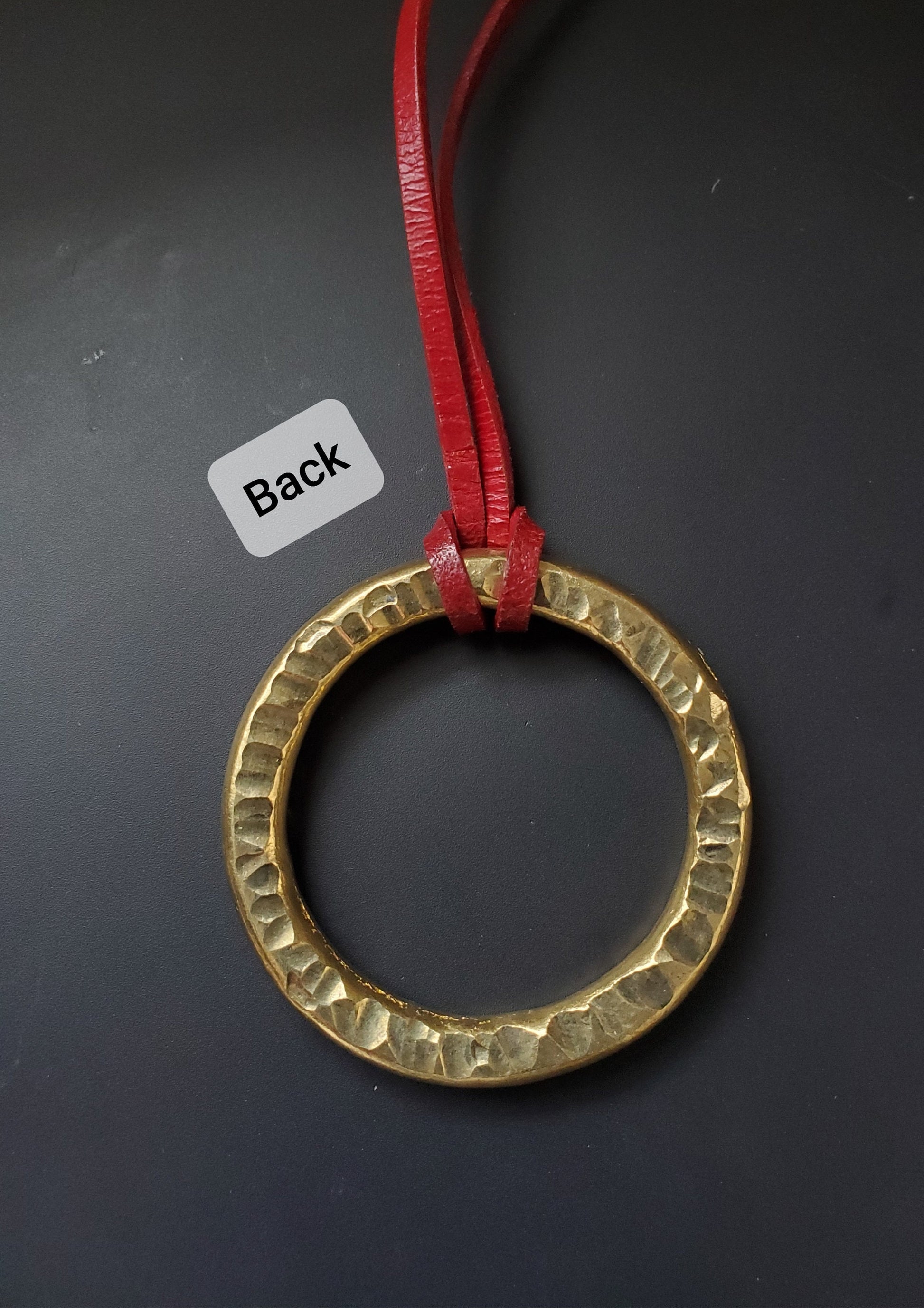 Pendant, Hand Forged, Circle Pendant, Unisex Jewelry, Bohemian Necklace 2" d with Burlap / Velvet Bag, Beige, Black or Brown Leather Strap