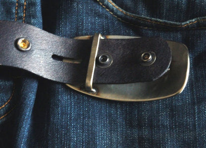 Blue Jean Belt and Buckle, Silver & Slate, Unisex Accessory Hand Forged Stainless Steel, Hypoallergenic Accessories, Buckle Fits 1.5" Belt