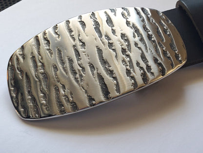 Blue Jean Belt and Buckle, Silver & Slate, Unisex Accessory Hand Forged Stainless Steel, Hypoallergenic Accessories, Buckle Fits 1.5" Belt