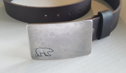 Personalized Belt & Buckle Set Canadian Polar Bear African Safari Etched Customized Design Buckle and 1.25" Wide Leather Belt w/ Snaps