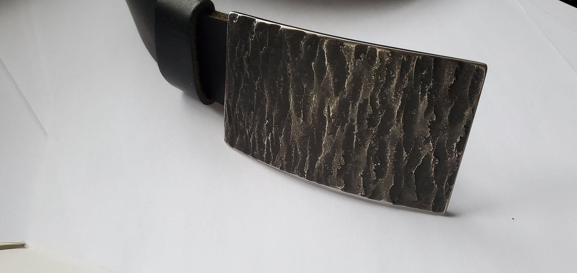 Belt and Buckle, Slate Belt Buckle Set for Jeans, Canadian Made, Hand Forged Stainless Steel Buckle with 1-1/2" Leather Belt w/Snaps