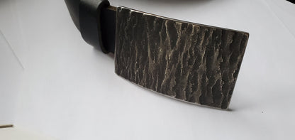Belt and Buckle, Slate Belt Buckle Set for Jeans, Canadian Made, Hand Forged Stainless Steel Buckle with 1-1/2" Leather Belt w/Snaps