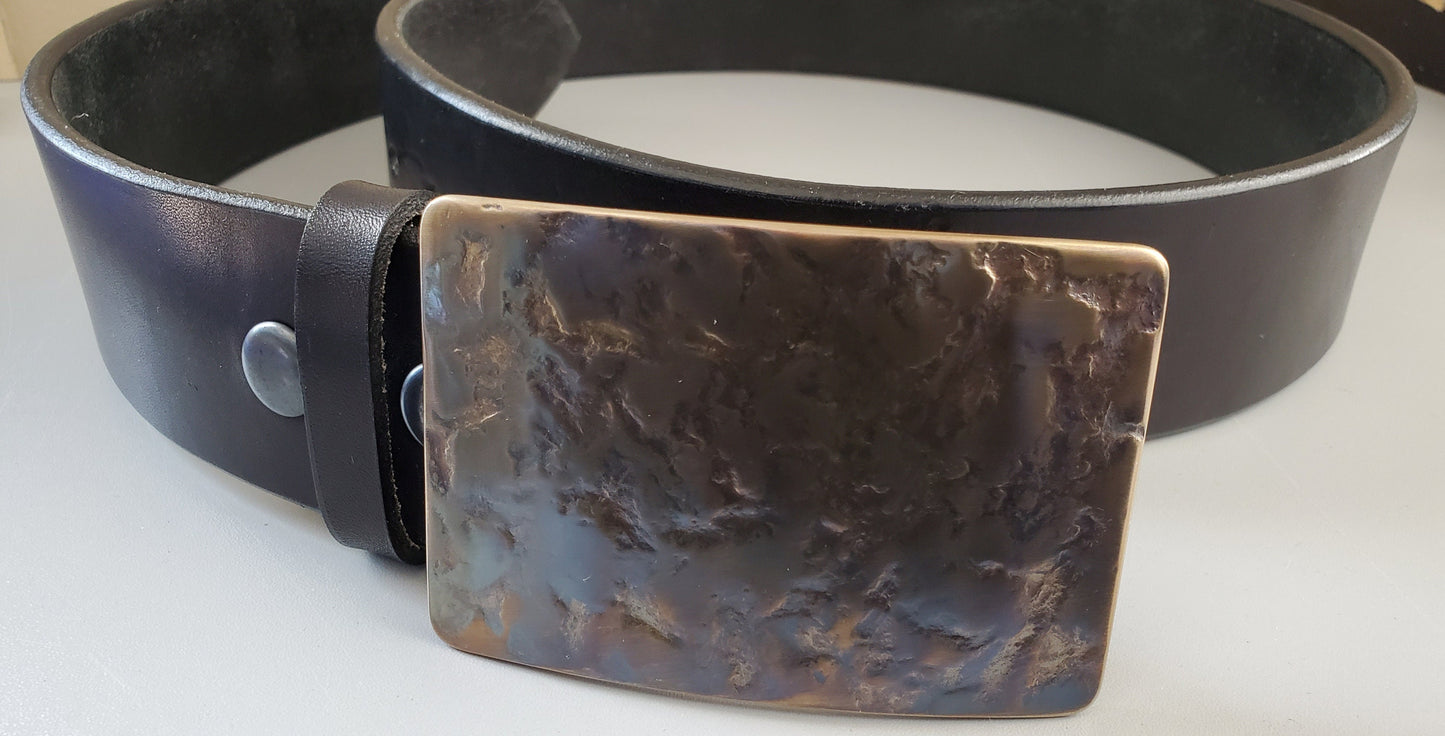 1-3/4" Belt & Buckle Set, Bronze or Silver Buckle and Belt, Signed Original, Hypo Allergenic Buckle, Leather Belt with Snaps for Blue Jeans