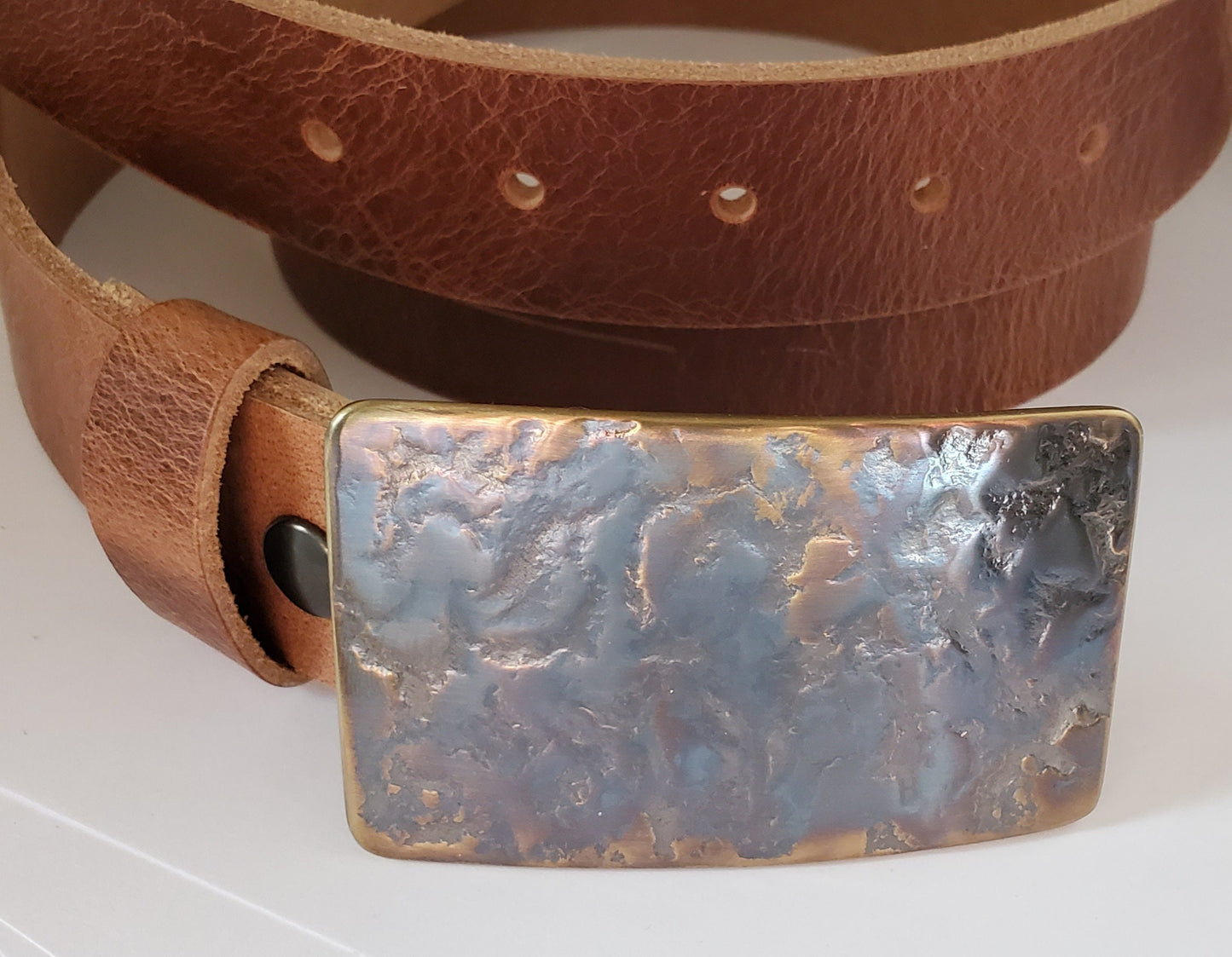 1-3/4" Belt & Buckle Set, Bronze or Silver Buckle and Belt, Signed Original, Hypo Allergenic Buckle, Leather Belt with Snaps for Blue Jeans