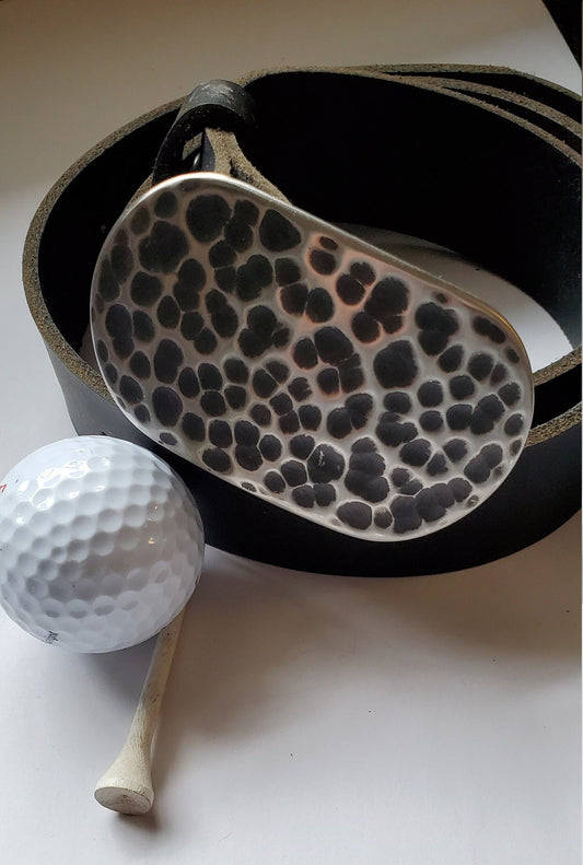 Hammered Golfer's Buckle & Belt, Unisex Belt Buckle, Father's Day or Mother's Day Gift, Golfer's Ultra Slim-Line Buckle fits 1-1/2" Belt