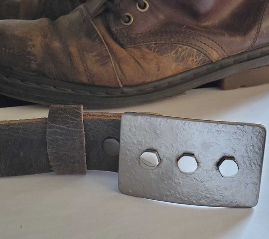 Industrial, Hex Head, Belt & Buckle, Solid Hand Forged Stainless Steel Buckle, Accessory and 1.5" Belt for Jean ,Workwear, Boyfriend Gift