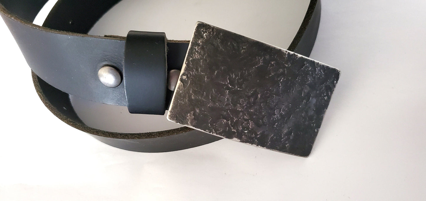 Belt and Buckle Charcoal Belt & Buckle Set for Jeans Canadian Made Hand Forged Stainless Steel Buckle with 1-1/2" Leather Belt with Snaps