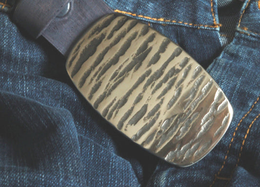 Blue Jean Belt Buckle, Silver & Denim, Unisex Accessories, Hand Forged Stainless Steel, Hypoallergenic Accessories, Buckle Fits 1.5" Belt