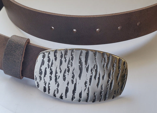 Blue Jean Belt and Buckle, Silver & Slate, Unisex Accessory Hand Forged Stainless Steel, Hypoallergenic Accessories, Buckle Fits 1.5" Belt