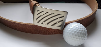 Golf Belt & Buckle, Golf Attire, Unisex Gift, Pro Golf Gift, Brushed Stainless Steel Golf Buckle w/ 1.25" Belt, Golfers Gifts, Golf Gift