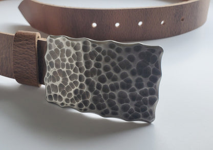 Belt & Buckle, Golfer's Gift, Hand Forged Stainless Steel Buckle and 1-1/2" Leather Belt, Ultra Slim-Line Design Made in Canada