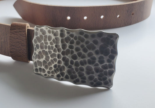 Belt & Buckle, Golfer's Gift, Hand Forged Stainless Steel Buckle and 1-1/2" Leather Belt, Ultra Slim-Line Design Made in Canada
