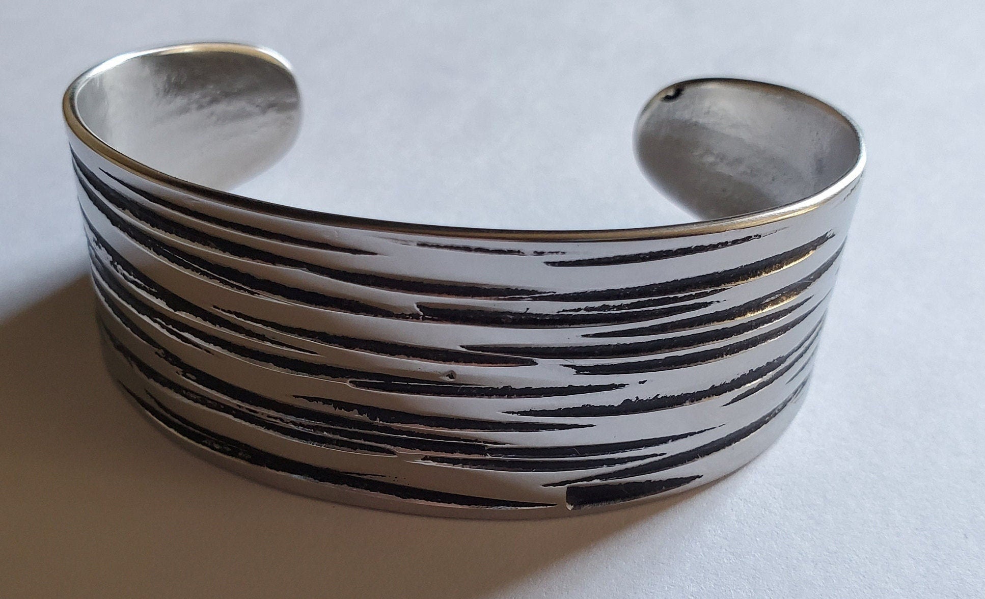 Unisex Wrist Cuff Silver & Black Bracelet Hypoallergenic Cuff Bracelet Hand Forged Stainless Steel Signed Original by Robert Aucoin