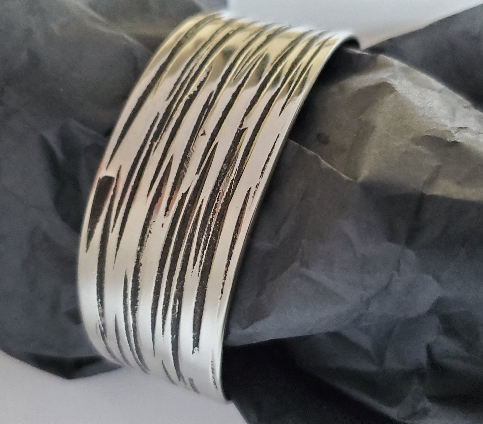 Unisex Wrist Cuff Silver & Black Bracelet Hypoallergenic Cuff Bracelet Hand Forged Stainless Steel Signed Original by Robert Aucoin