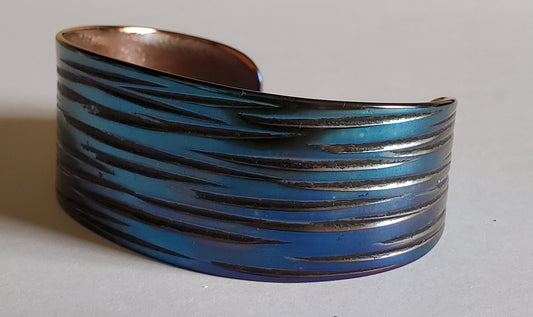 Wrist Cuff, Blue & Copper Bracelet, Hypoallergenic Cuff, Bracelet, Hand Forged Stainless Steel, Signed Original Cuffs by Robert Aucoin