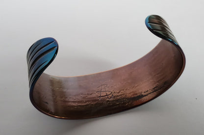 Wrist Cuff, Blue & Copper Bracelet, Hypoallergenic Cuff, Bracelet, Hand Forged Stainless Steel, Signed Original Cuffs by Robert Aucoin