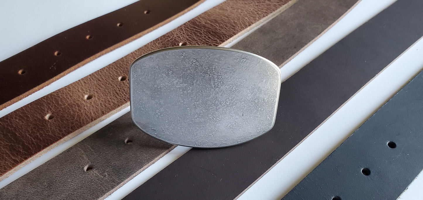 Belt & Buckle, Unisex Blue Jean Buckle and Belt, Canadian Hand Forged, Hypoallergenic Accessories, Stainless Steel Buckle and Leather Belt