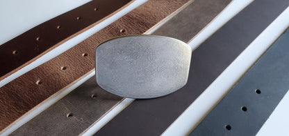 Belt & Buckle, Unisex Blue Jean Buckle and Belt, Canadian Hand Forged, Hypoallergenic Accessories, Stainless Steel Buckle and Leather Belt