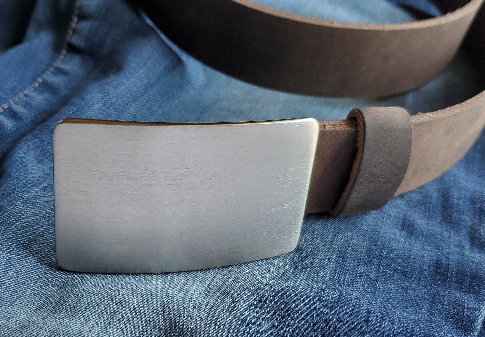 Brushed Stainless Steel Belt Buckle Silver or Straw Color Handcrafted Accessory Jean Buckle Hypoallergenic Buckle fits 1-1/2" Leather Belt