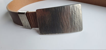 Hand-Forged Belt & Buckle with Metal Keeper, Leather Belt Color Choice, Father's Day Gift Set, Buckle and Keeper for 1.5" Leather Belt