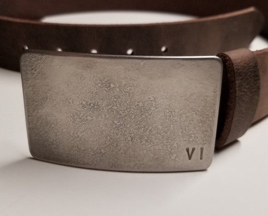 10th Anniversary Gift, Roman Numeral Buckle w/ Leather Belt, Jean Belt & Buckle Set, Customize for Anniversary, Unisex Personalized Gift