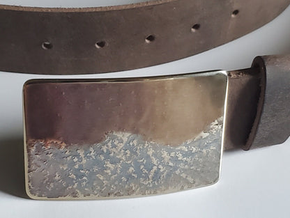 Landscape Belt Buckle for Jeans, Father's Day, Signed Original by Aucoin, Stainless Steel Gift, Hypoallergenic Buckle for Leather Snap Belt