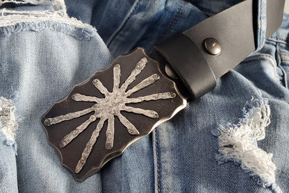 Sun Buckle & Belt Bronze Anniversary Gift /Stainless Anniversary Hand Forged Jean Buckle Gift Buckle for 1.5" Leather Belt w/ Gift Bag