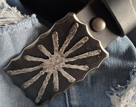 Belt Buckle, Sun Buckle, Bronze Anniversary or Stainless Anniversary Gift, Hand Forged Buckle, Unisex Gift, Buckle for 1.5" Leather Belt