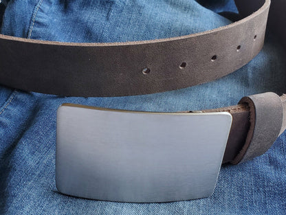 Belt Buckle Brushed Stainless Steel Boyfriend Gift Hypoallergenic Buckle for 1-1/2" Leather Belt Blue Jean Belt Buckle Unisex Gift
