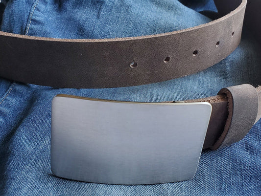 Belt Buckle Brushed Stainless Steel Boyfriend Gift Hypoallergenic Buckle for 1-1/2" Leather Belt Blue Jean Belt Buckle Unisex Gift
