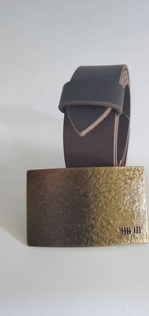 Bronze Anniversary Gift Belt & Buckle Set For Jeans Customized Gifts, Personalized Gift Tally or Roman Numeral Buckle with Leather Belt