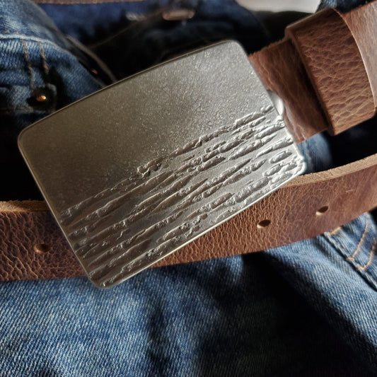 Belt and Buckle Canadian Landscape Silver or Bronze Forged Artisan Signed Stainless Steel Buckle Hypoallergenic For 1.5" Wide Belt for Jeans