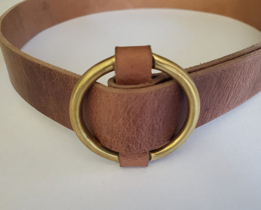 Round Brass Belt & Buckle Set, Gift 4 Her, Belt and Buckle, No Hole Belt, Friction Fit, Brass Buckle, Coat Belt and Buckle, Forged Buckle