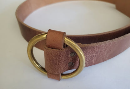 Round Brass Belt & Buckle Set, Gift 4 Her, Belt and Buckle, No Hole Belt, Friction Fit, Brass Buckle, Coat Belt and Buckle, Forged Buckle