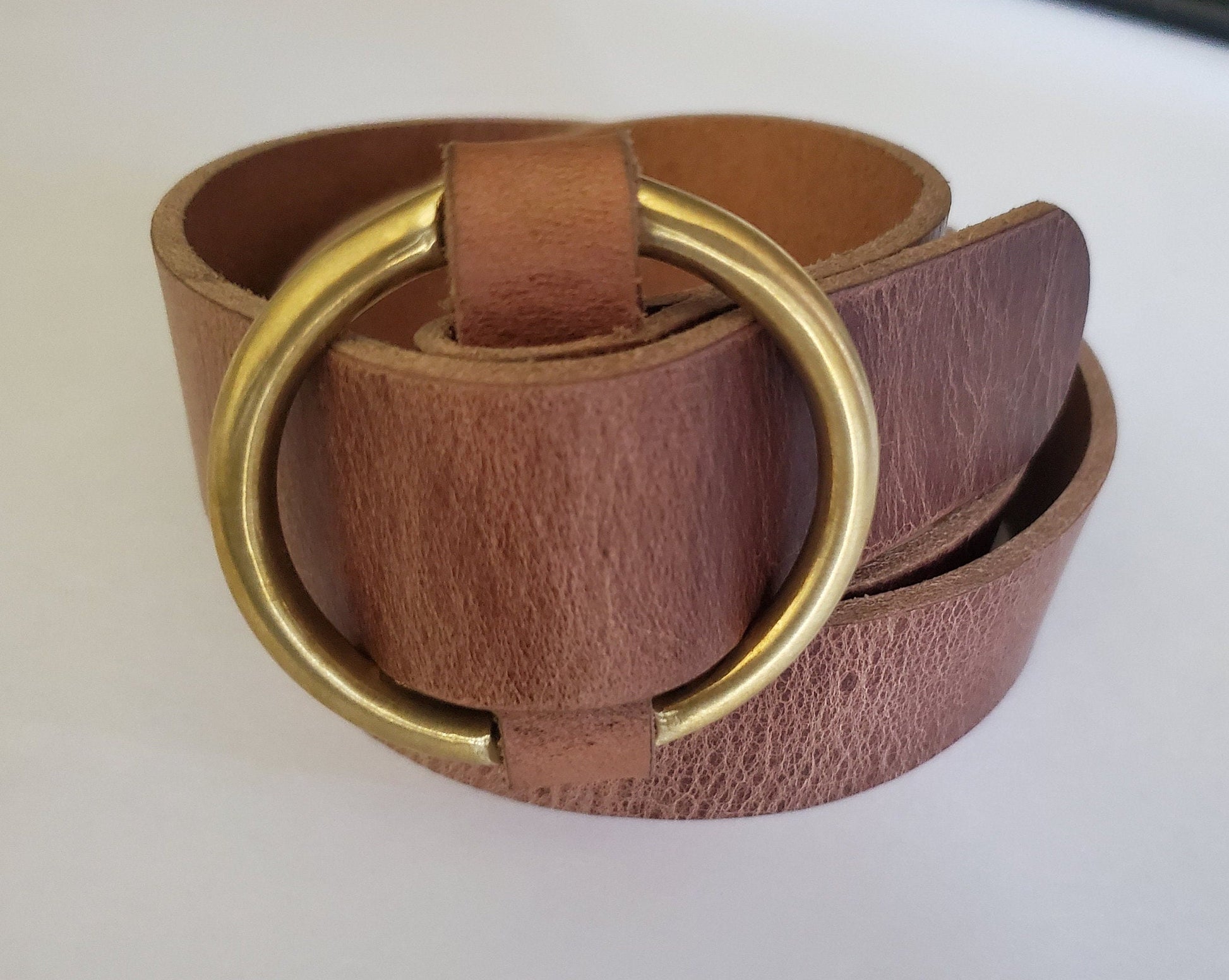 Round Brass Belt & Buckle Set, Gift 4 Her, Belt and Buckle, No Hole Belt, Friction Fit, Brass Buckle, Coat Belt and Buckle, Forged Buckle